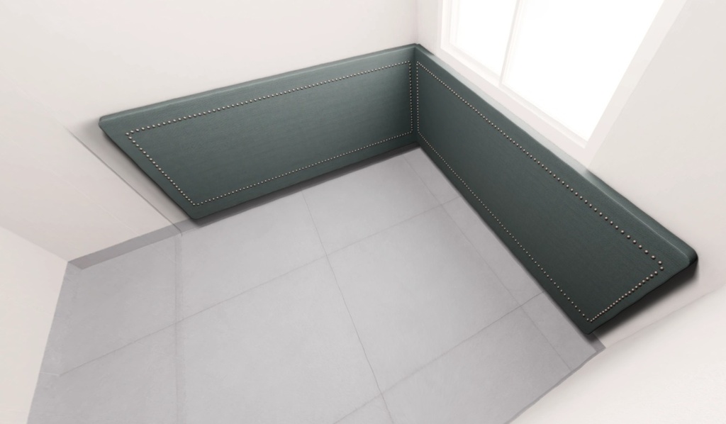 Cabeceira Casal Tachas (1,90 + 1,90) x 1,20 m - Tecido Linho Azul Jeans (Apt 5 Quarto 2)