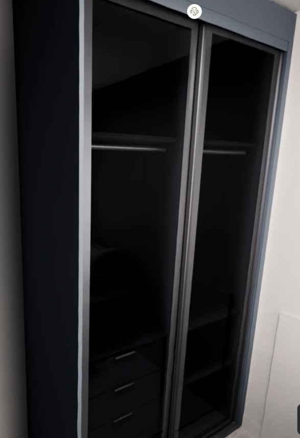 Armário Quarto Correr -  Caixa Ônix portas Reflecta prata com puxador prata (Imangai Geribá - Apt 01,2,7,8 / Quarto 1)