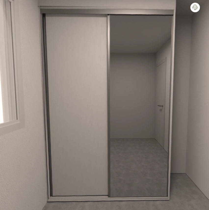 Armário Quarto Correr -  Caixa Branco Diamante 1 espelho (Imangai Geribá - Apt 01,2,7,8 / Quarto 2) (3,4,6 | Q1)