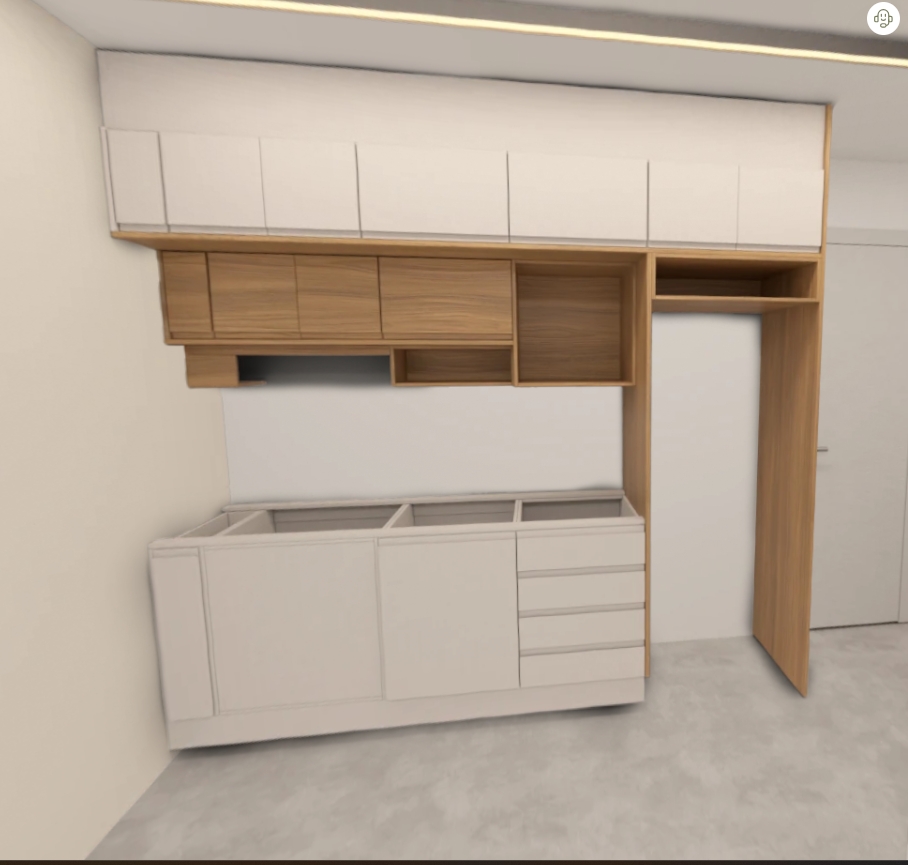 Armário Cozinha Premium Branco diamante e Freijó Sem Eletros (Imangai Geribá - Apt 3,4,6 / Sala) 