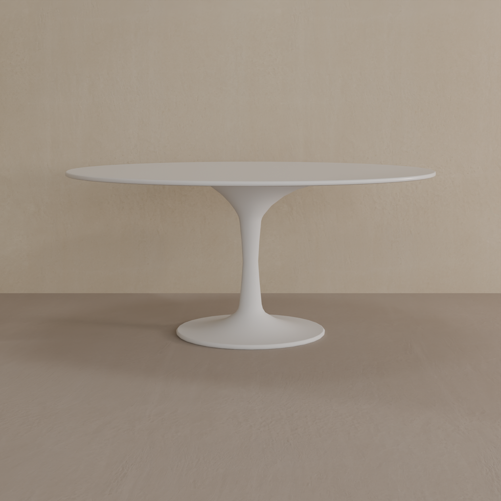 Mesa de Jantar Saarinen Oval 160 x 90 cm Tampo Laca Branca Base Branca