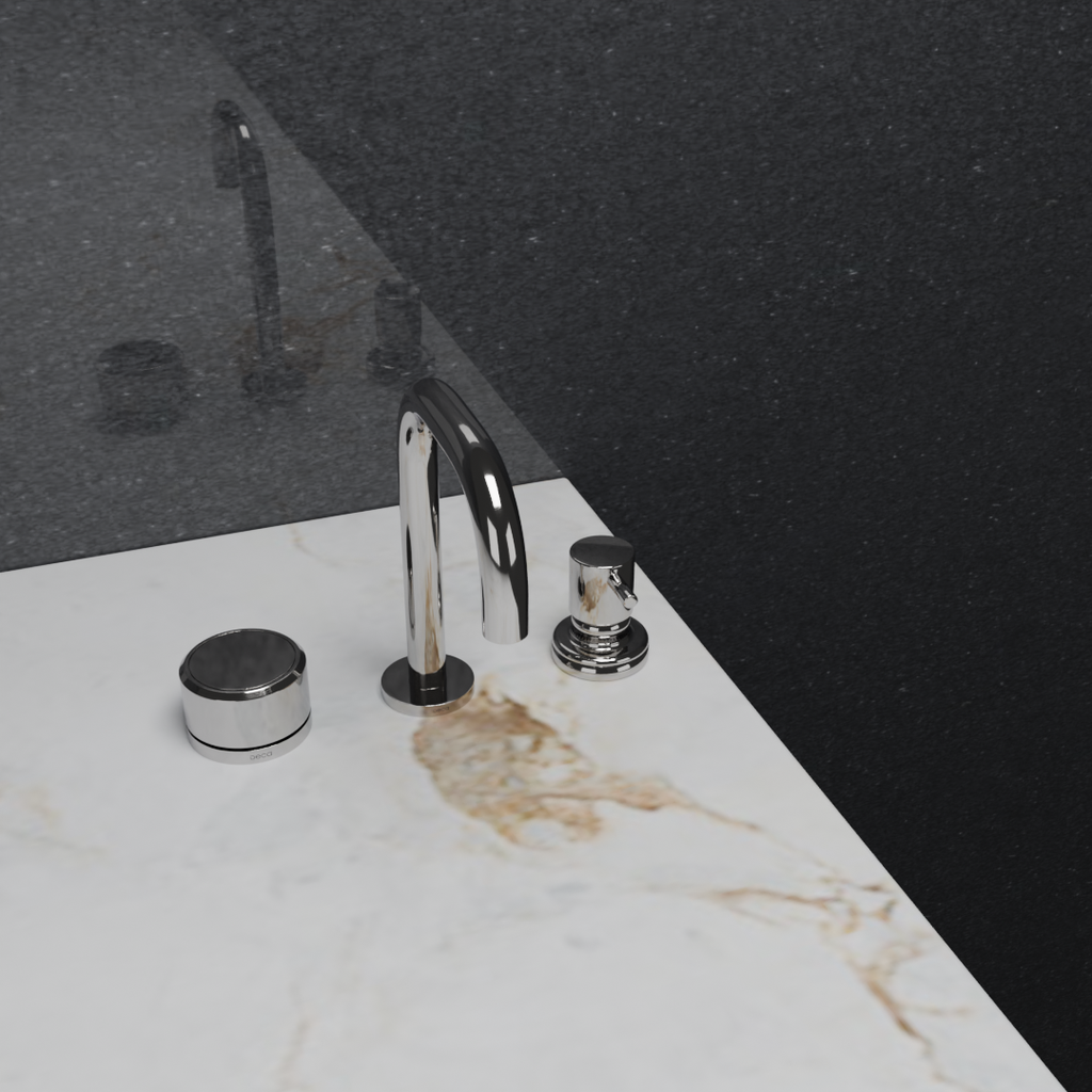 Bica de mesa P para cuba e lavatório quadrada Deca You Cromada + Acionamento para torneira Deca You Cromado Redondo