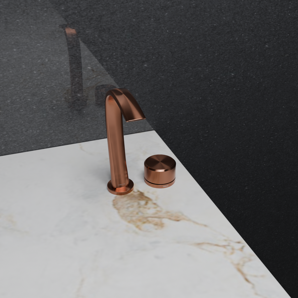 Bica de Mesa Deca P para Cuba e Lavatório Wave Deca You cor Dynamic Peach + Acionamento de torneira de mesa redondo Deca You cor Dynamic Peach