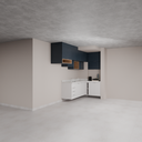 Armário Cozinha Completo sem Nicho para Lava e Seca Cinza Cobalto, Azul Tx e Louro Freijó (Sudoeste / Bias Fortes - Apt 09)