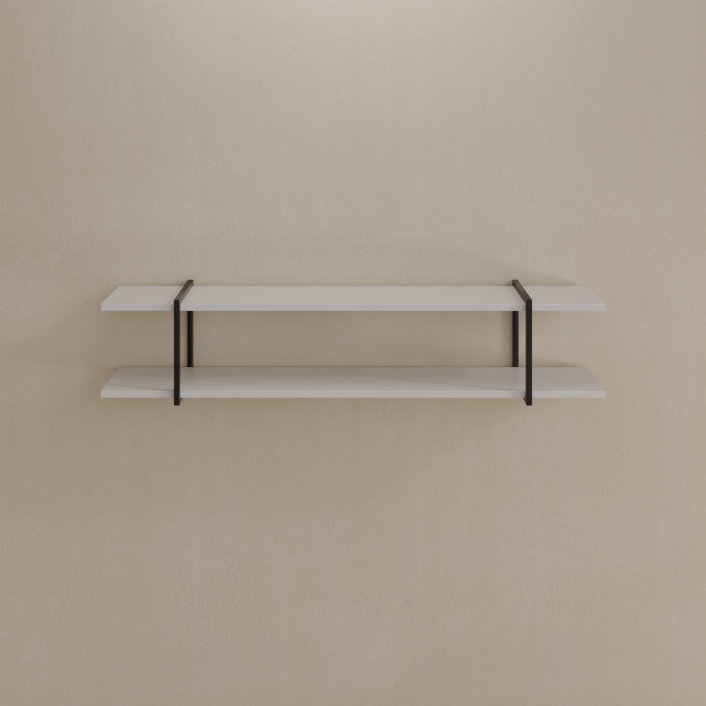 Conjunto de 2 Prateleiras Smart Cinza Cobalto e Suporte Preto 180 cm x 26 cm (LxP)  F902 Incolar