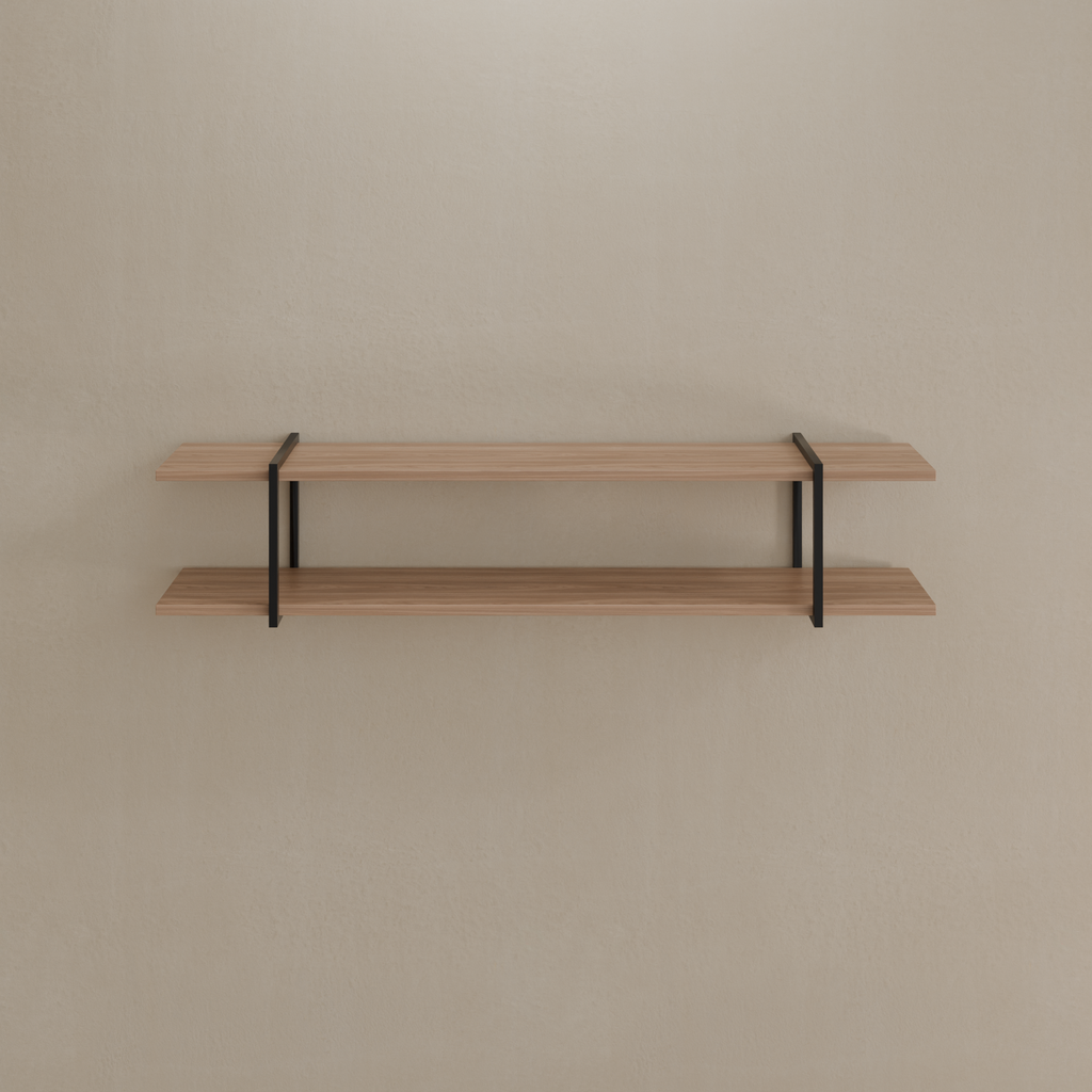 Conjunto de 2 Prateleiras Smart Louro Freijó e Suporte Preto 180 cm x 26 cm (LxP)  F902 Incolar