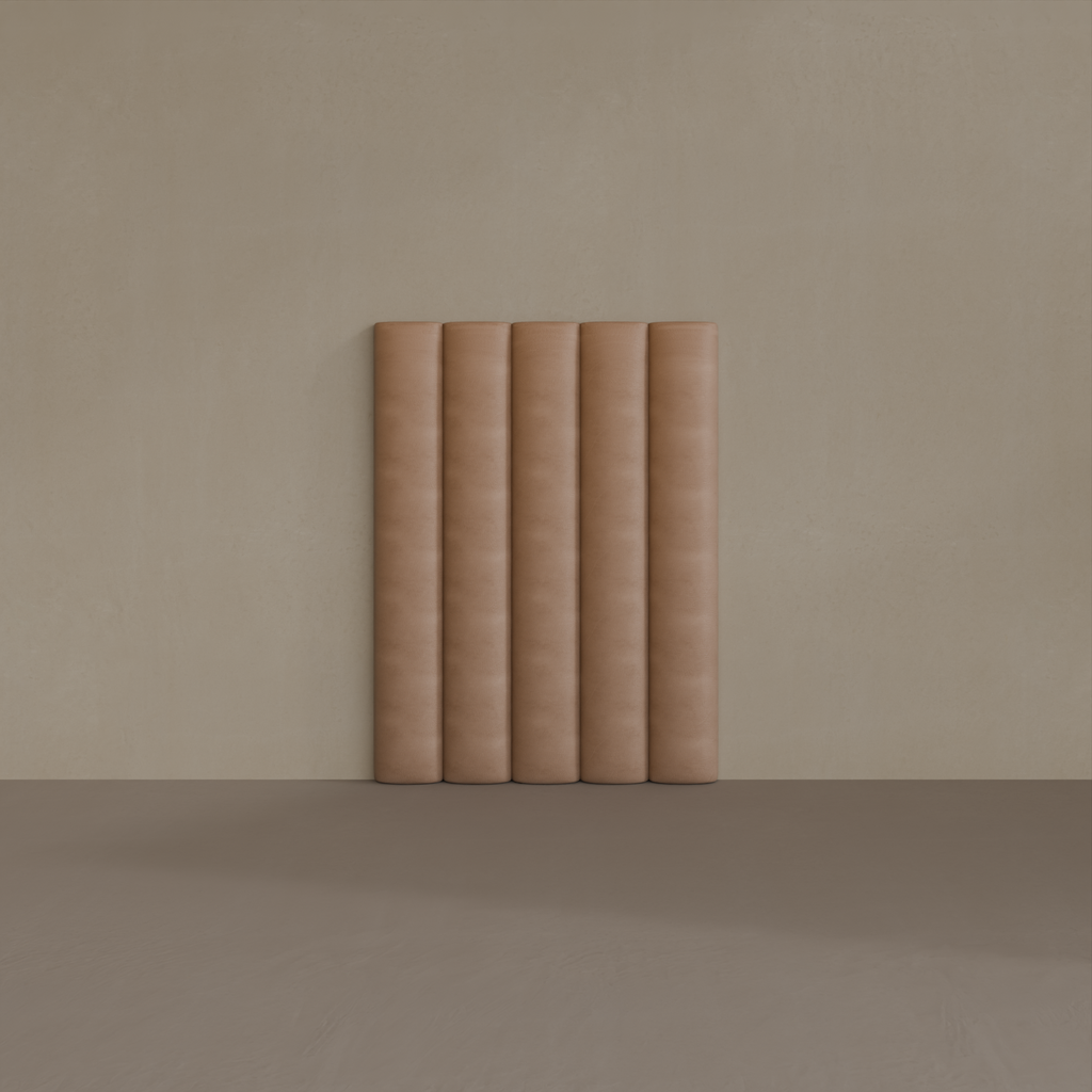 Cabeceira Solteiro Gomos Vertical 90cm x 120cm (LxA) Tecido Courinho Caramelo 2428 (Sudoeste / Bias Fortes e Vale do Sereno - Apt todos)