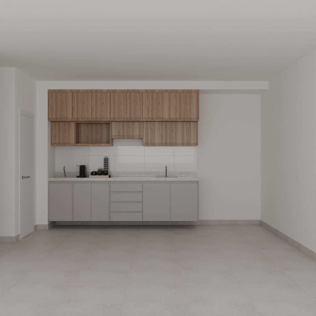 Armário Cozinha Long Stay Cinza Cobalto  e Louro Freijó (Sudoeste / Bias Fortes - Apt 07 e 11)