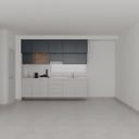 Armário Cozinha Inferior e Superior sem Nicho para Lava e Seca Cinza Cobalto, Azul Tx e Louro Freijó (Sudoeste / Bias Fortes - Apt 07 11)