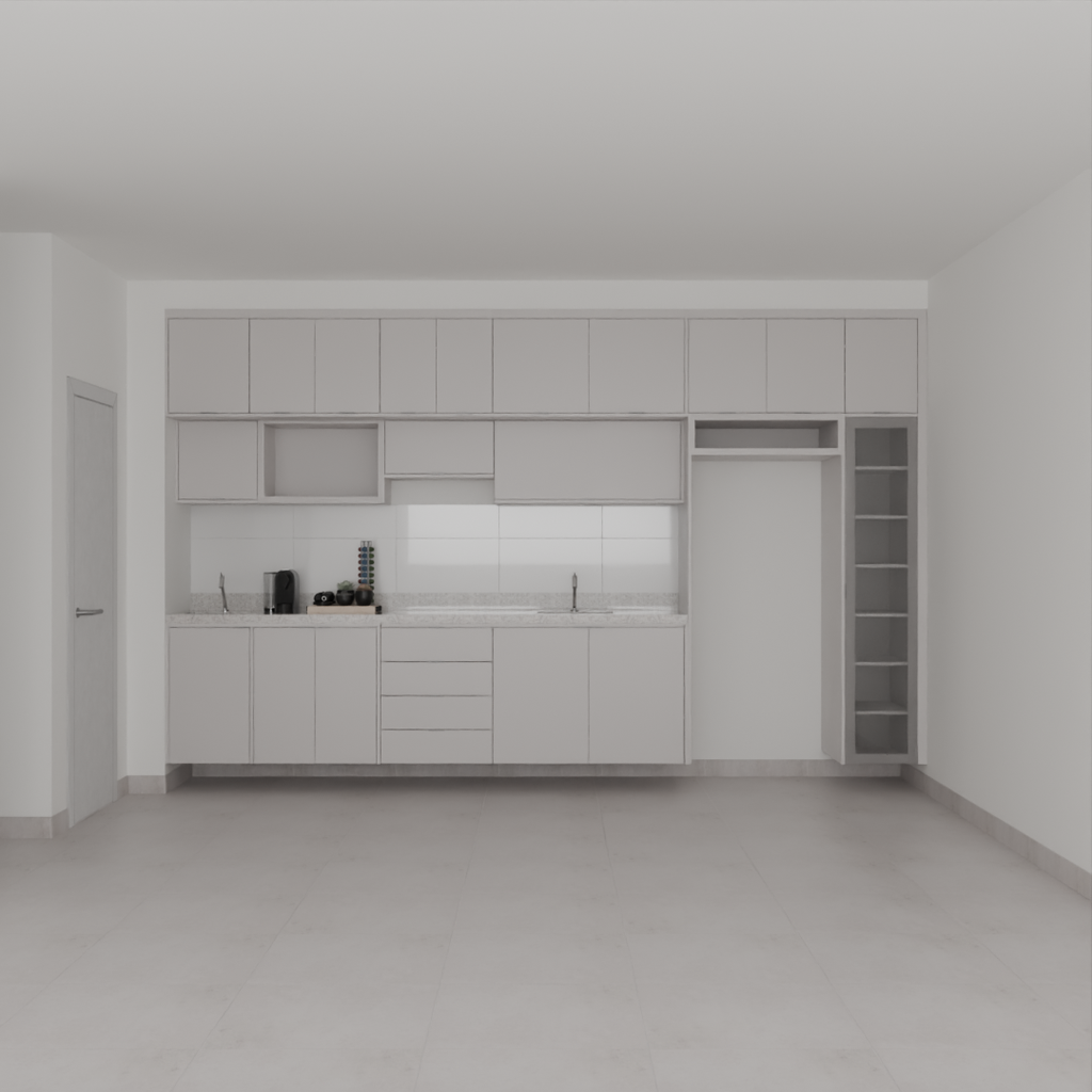 Armário Cozinha Completo sem Nicho para Lava e Seca Cinza Cobalto (Sudoeste / Bias Fortes - Apt 07 11)