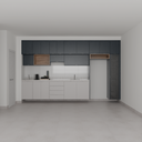 Armário Cozinha Completo sem Nicho para Lava e Seca Cinza Cobalto, Azul Tx e Louro Freijó (Sudoeste / Bias Fortes - Apt 07 11)