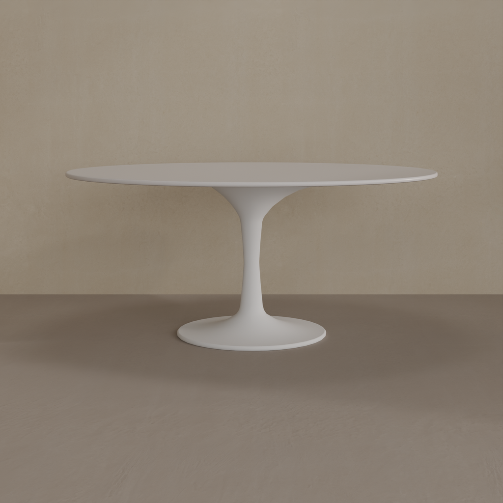 Mesa de Jantar Saarinen Oval 160 x 90 cm Tampo Cinza Cobalto Base Branca