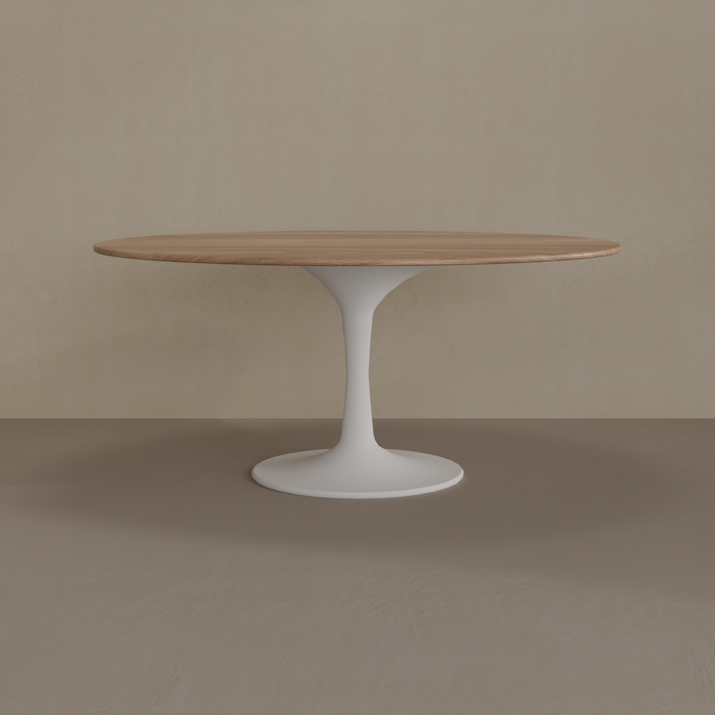 Mesa de Jantar Saarinen Oval 160 x 90 cm Tampo Louro Freijó Base Branca