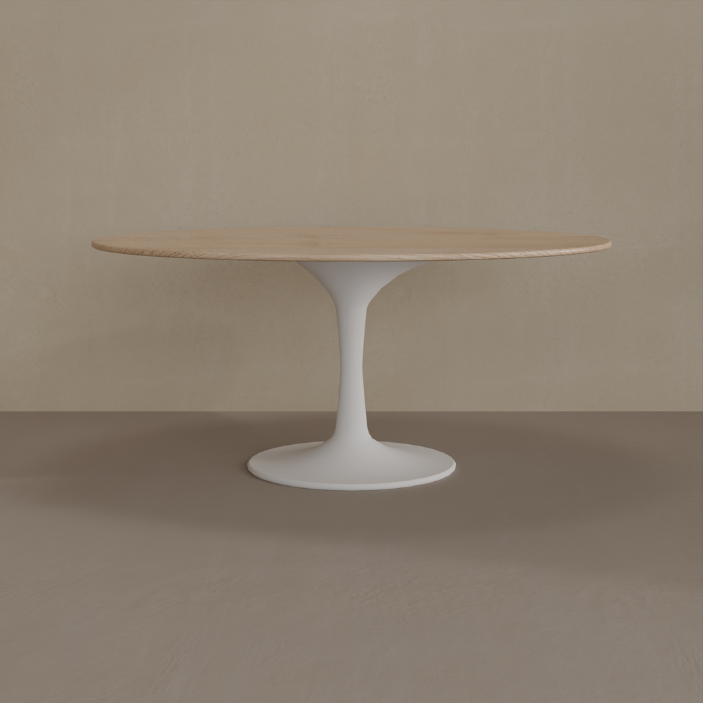Mesa de Jantar Saarinen Oval 160 x 90 cm Tampo Carvalho Treviso Base Branca