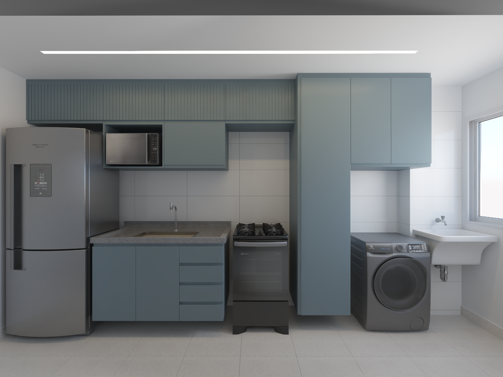 Armário Cozinha 4,5m Brise - Cor Azul Astral e Azul Astral 