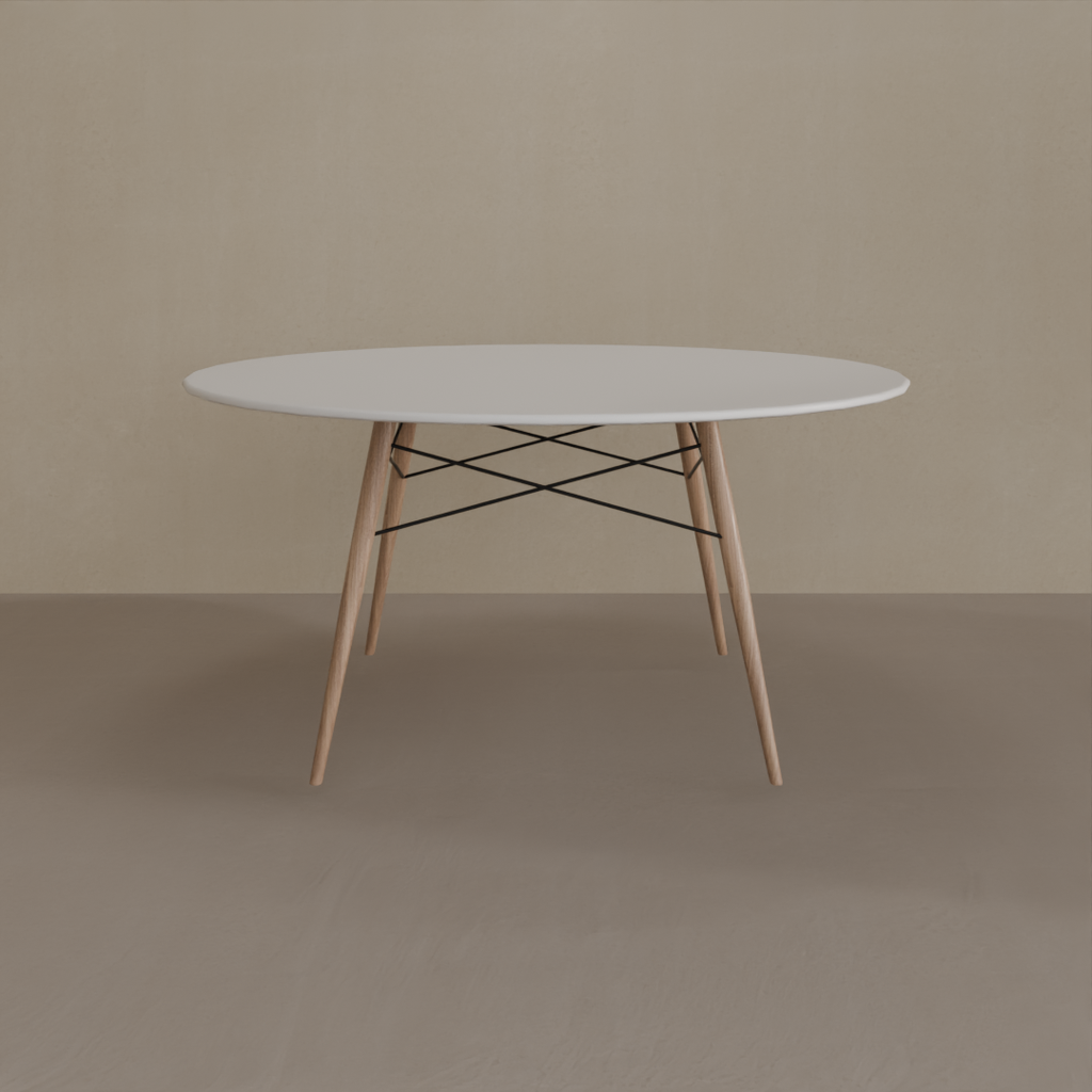 Mesa de Jantar Eiffel Redonda 140cm Tampo Branco Tx Base Amadeirado