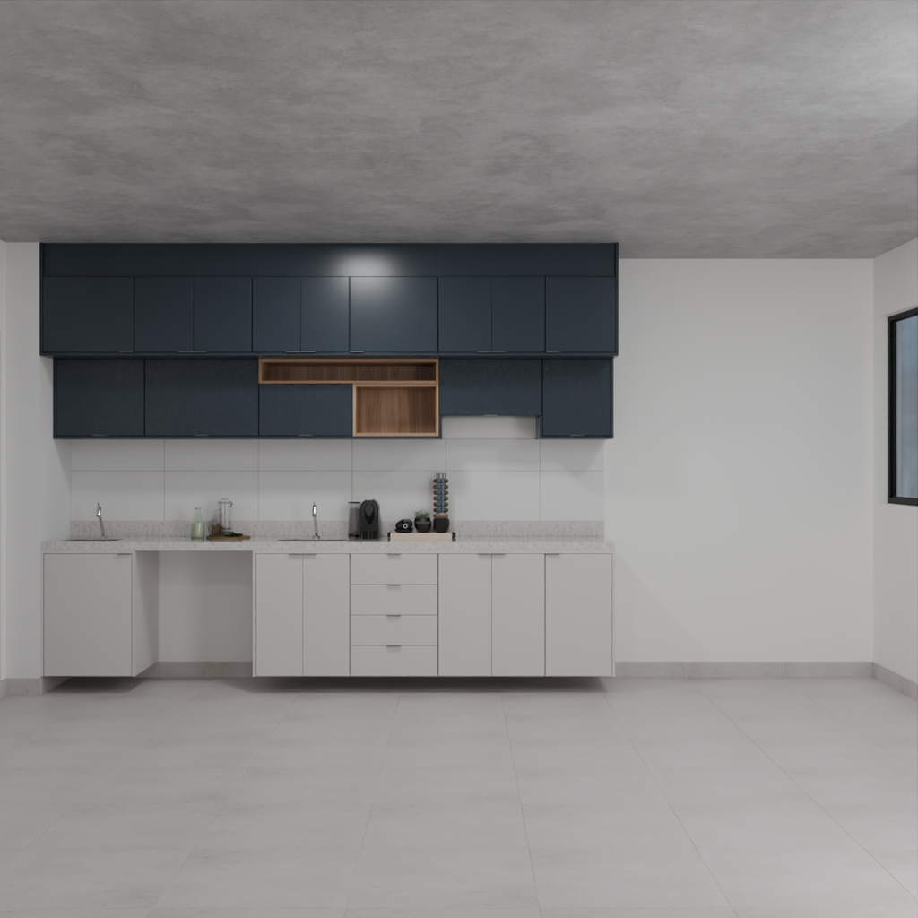 Armário Cozinha Cinza Cobalto, Azul Tx e Louro Freijó (Sudoeste / Bias Fortes – Apt 01 02 05 06)