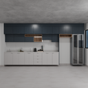 Armário Cozinha Completo sem Nicho para Lava e Seca Cinza Cobalto, Azul Tx e Louro Freijó (Sudoeste / Bias Fortes – Apt 01 02 05 06)