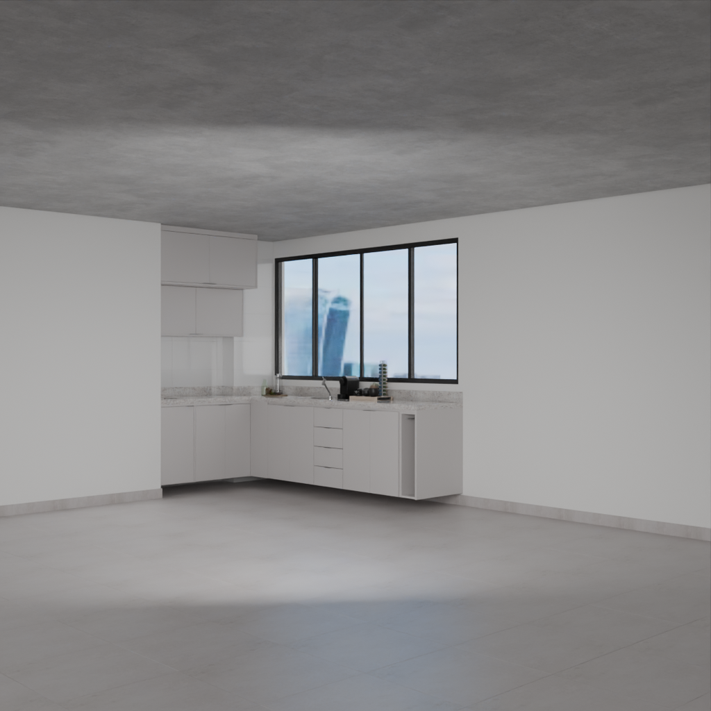 Armário Cozinha Inferior e Superior sem Nicho para Lava e Seca Cinza Cobalto (Sudoeste / Bias Fortes – Apt 08 10)