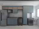Armário Cozinha 4,5m Palha Sextavada - Cor Azul Astral e Azul Astral