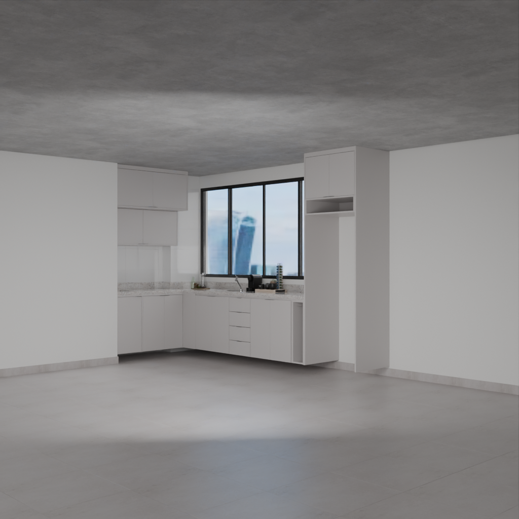 Armário Cozinha Completo sem Nicho para Lava e Seca Cinza Cobalto (Sudoeste / Bias Fortes – Apt 08 10)