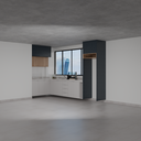 Armário Cozinha Completo sem Nicho para Lava e Seca Cinza Cobalto, Azul Tx e Louro Freijó (Sudoeste / Bias Fortes – Apt 08 10)