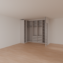 Armário Closet Casal com Gavetas, Parede e Porta Cinza Cobalto (Sudoeste / Bias Fortes - Apt 03 04)