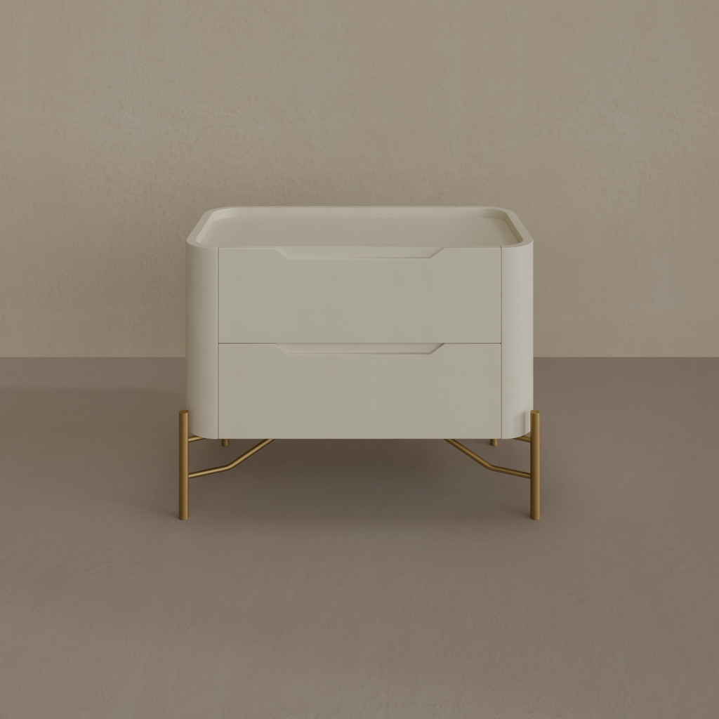 Mesa de Cabeceira BEND 2 gavetas Luna pés Dourados Bentec