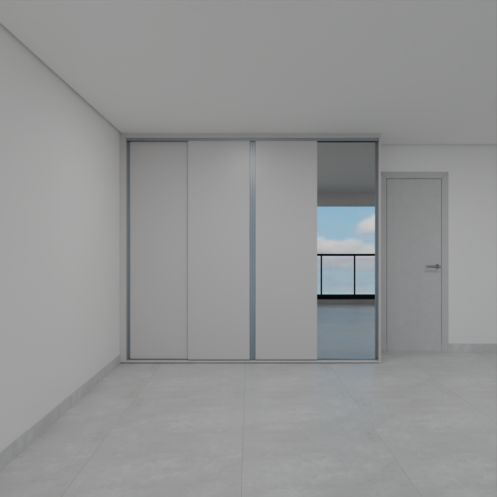 Armário Quarto 3 Portas de Correr 1 Espelho Cinza Cobalto (Sudoeste / Vale do Sereno – Apt 01 04 05 06 09 10)