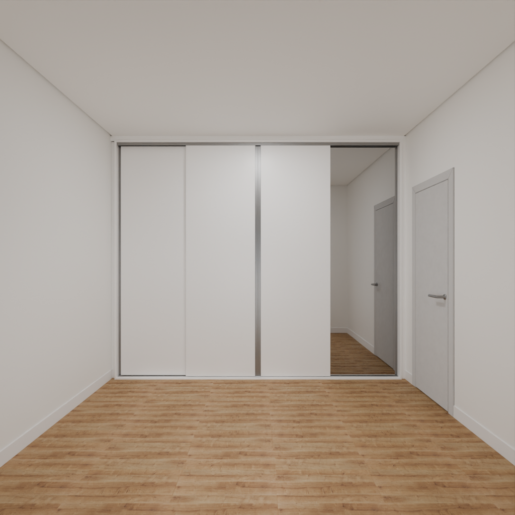 Armário Quarto Solteiro 3 Portas de Correr 1 Espelho Branco Tx (Sudoeste / Vale do Sereno – Apt 02 03 07 08)