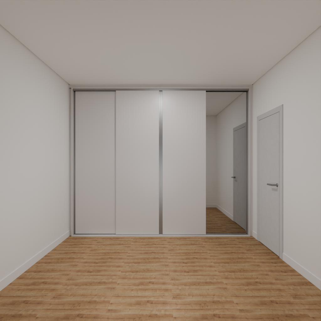 Armário Quarto Solteiro 3 Portas de Correr 1 Espelho Cinza Cobalto (Sudoeste / Vale do Sereno – Apt 02 03 07 08)