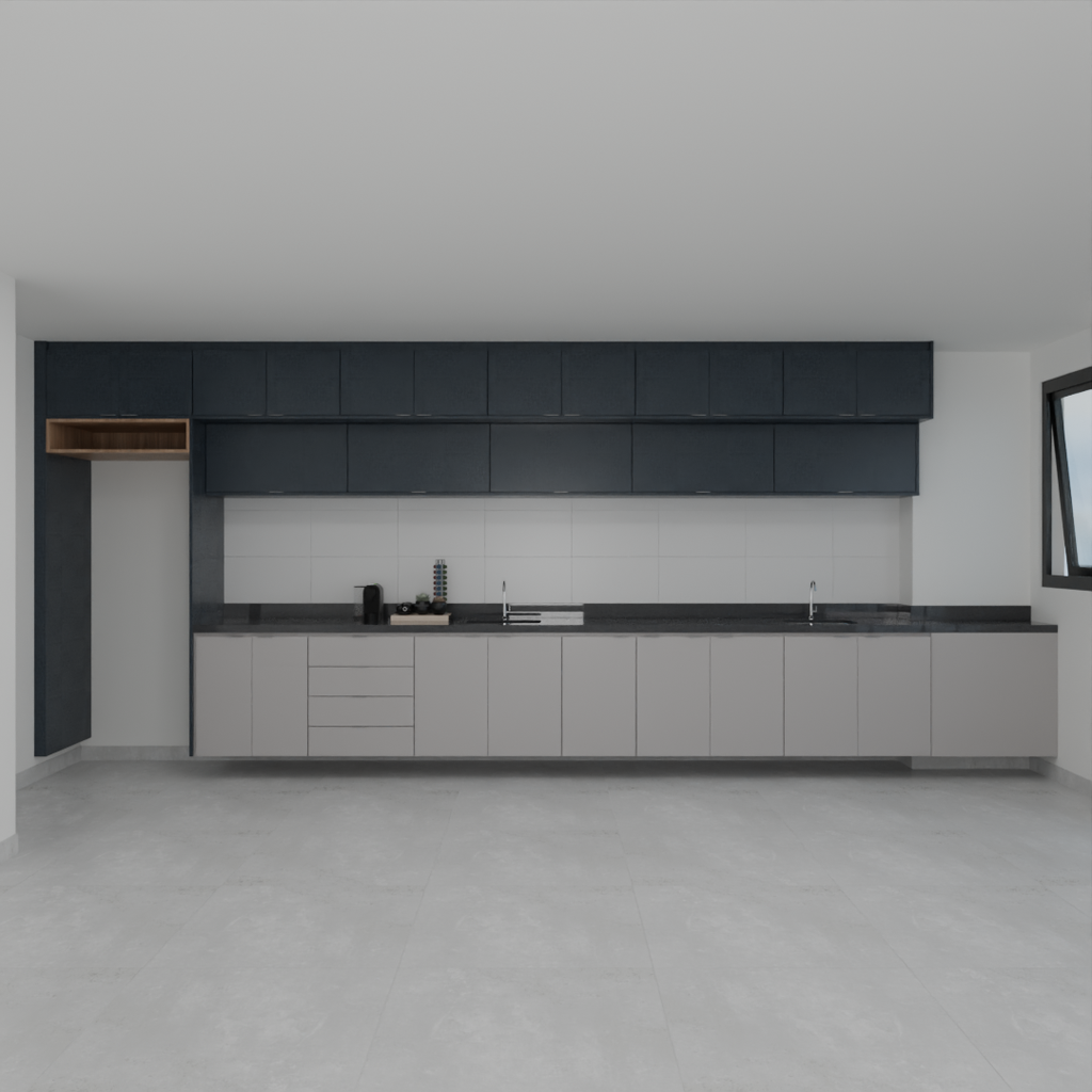 Armário Cozinha Completo Cinza Cobalto, Azul Tx e Louro Freijó (Sudoeste / Vale do Sereno – Apt 02 03 07 08)