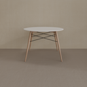 Mesa de Jantar Eiffel Redonda 100cm Tampo Branco e Base Amadeirado