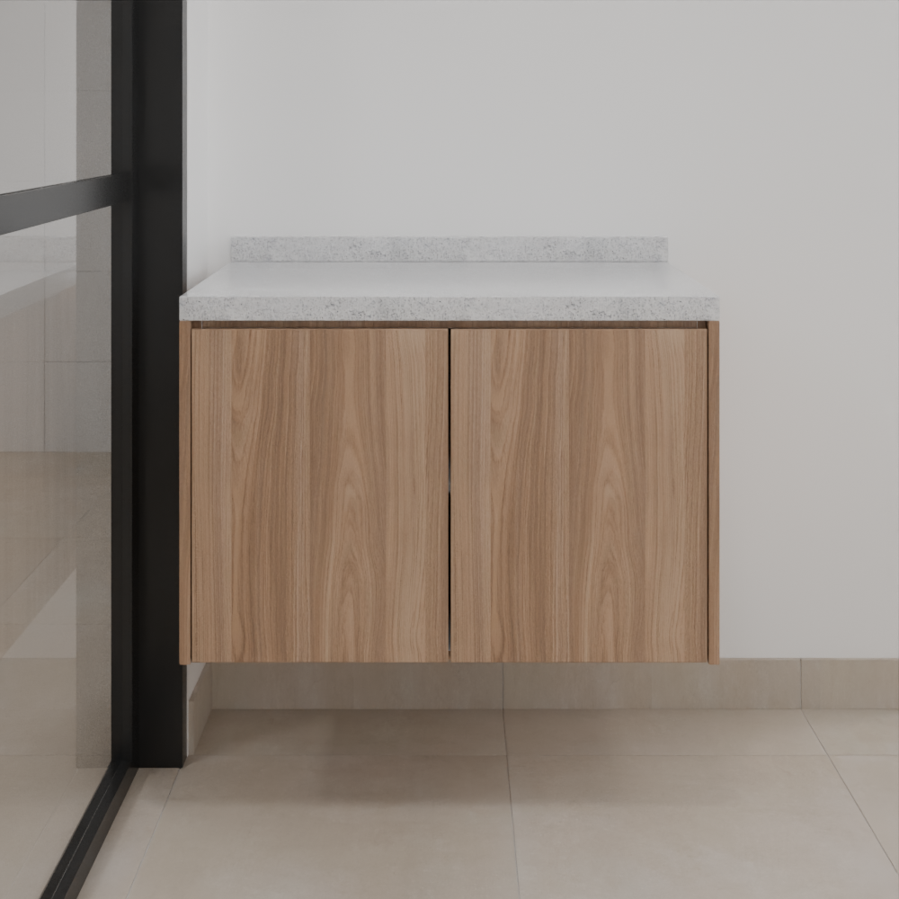 Armário Varanda Inferior de Giro Freijó; Puxador Chanfro Usinado 45° Varanda Tipo 1 Tipo 5