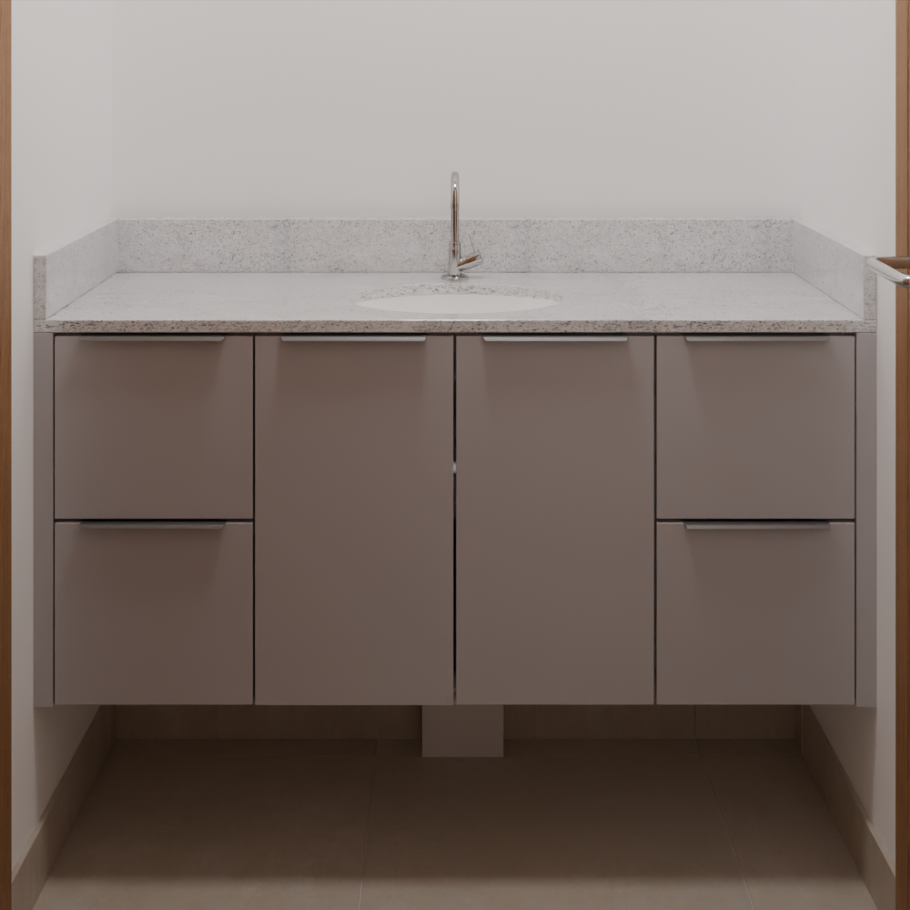 Armário Banho Inferior de Giro Beton; Puxador Slim Prata Banho  Tipo 1