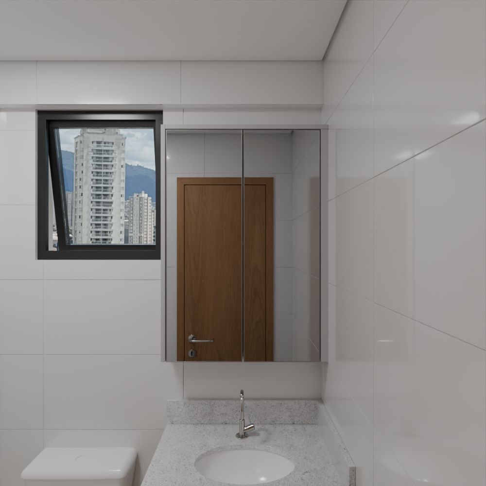 Armário Banho 1 Superior de Giro Beton; Puxador Porta Passante Banho 01  Tipo 5