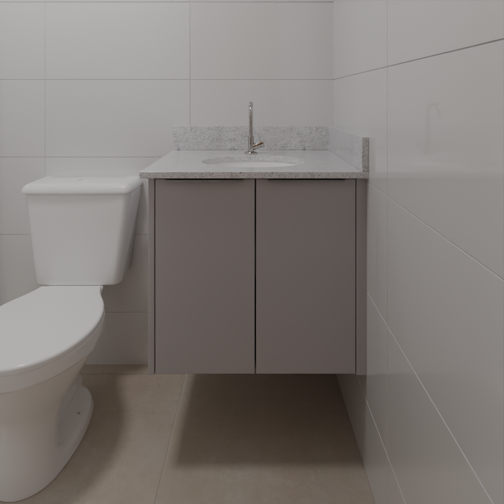 Armário Banho 1 Inferior de Giro Beton; Puxador Slim Prata Banho 01 Tipo 5