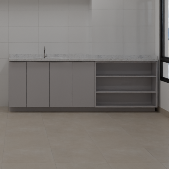 Armário Cozinha Inferior de Giro Beton; Puxador Slim Prata Cozinha Tipo 2