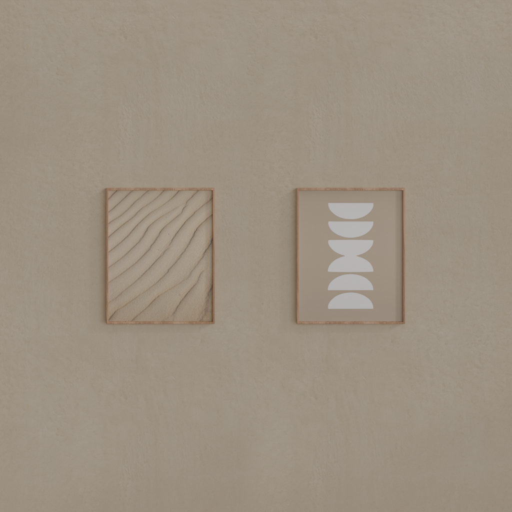 Conjunto de 2 Quadros Chão de Areia e Abstrato Meio Círculo Moldura Filete crua sem Vidro 40 x 50cm
