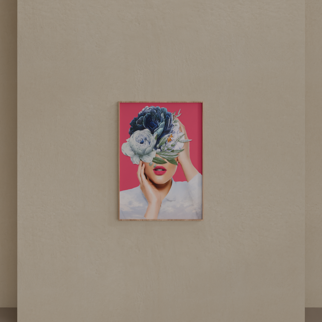 Quadro Abstrato Rosa, Pink, Colagem, Mulher, Rosa moldura Crua sem vidro 70x50cm