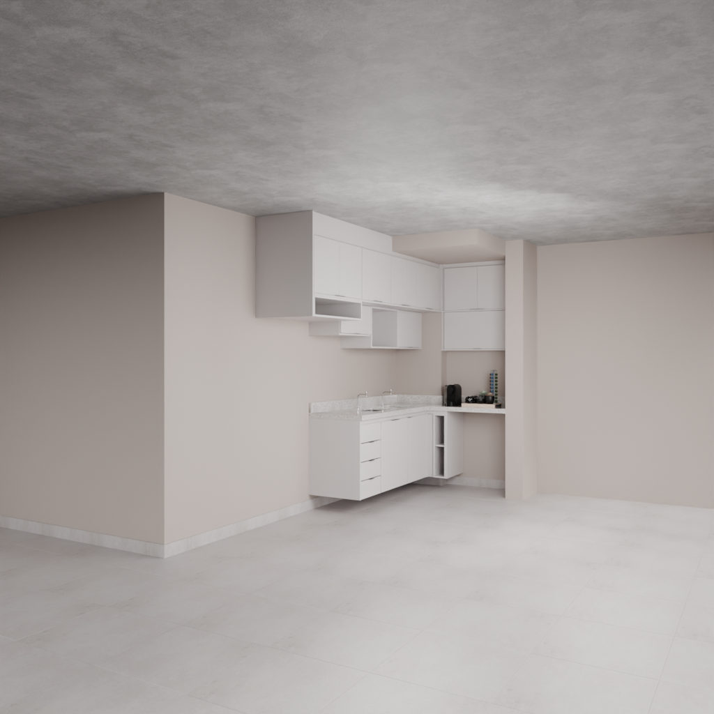 Armário Cozinha Completo com Nicho para Lava e Seca Cinza Cobalto (Sudoeste / Bias Fortes - Apt 09)