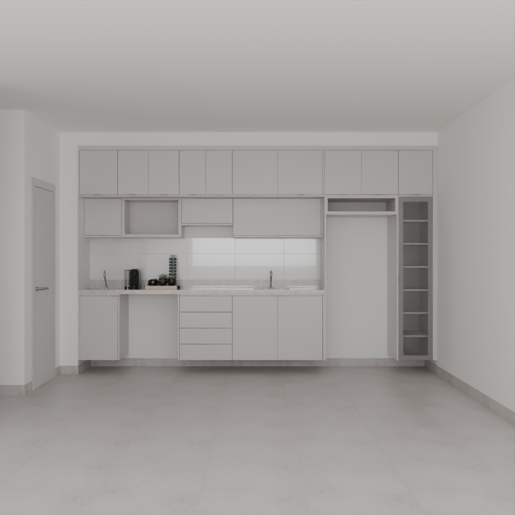 Armário Cozinha Completo com Nicho para Lava e Seca Cinza Cobalto (Sudoeste / Bias Fortes - Apt 07 11)