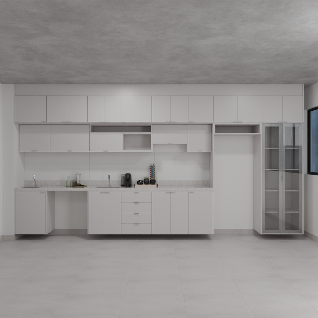 Armário Cozinha Completo com Nicho para Lava e Seca Cinza Cobalto (Sudoeste / Bias Fortes – Apt 01 02 05 06)