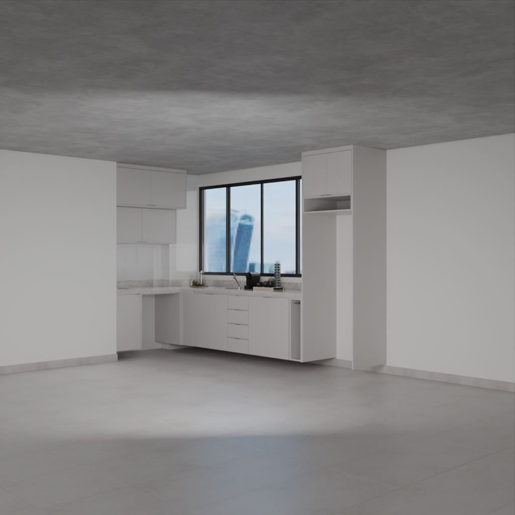 Armário Cozinha Completo com Nicho para Lava e Seca Cinza Cobalto (Sudoeste / Bias Fortes – Apt 08 10)