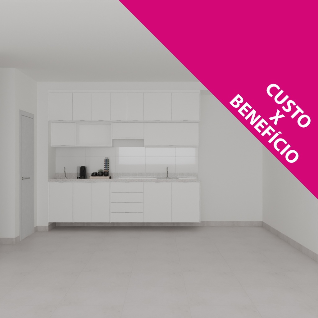 Armário Cozinha Inferior e Superior sem Nicho para Lava e Seca Branco Tx (Sudoeste / Bias Fortes - Apt 07 11) (CxB)