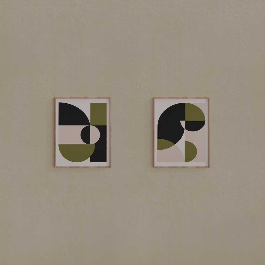 Conjunto de 2 Quadros Geométrico Moderno 01 e 02 Moldura Crua sem Vidro 40 x 50cm