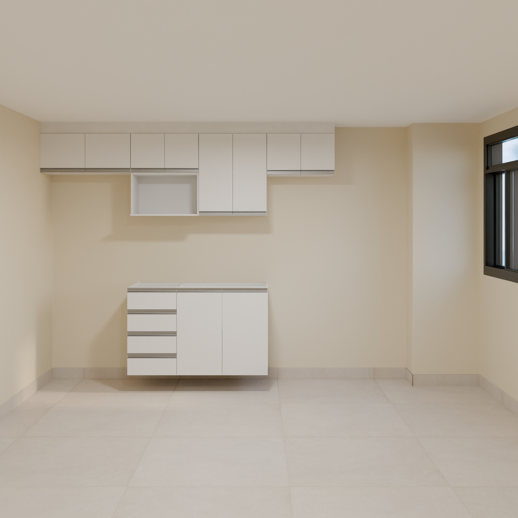 Armário Cozinha 2,60m Branco Tx com puxador cava e Bancada 1,20m