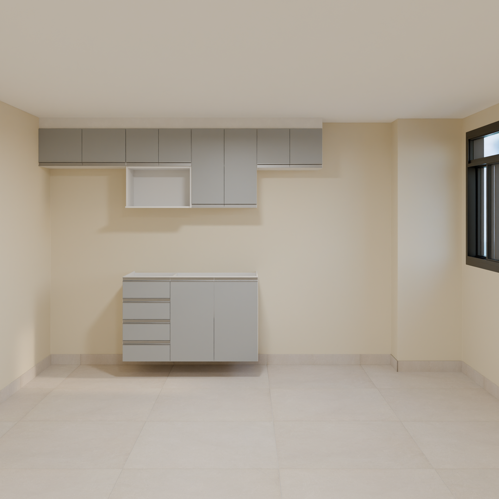 Armário Cozinha 2,60m Branco Tx e Cinza  com puxador slim e Bancada 1,20m