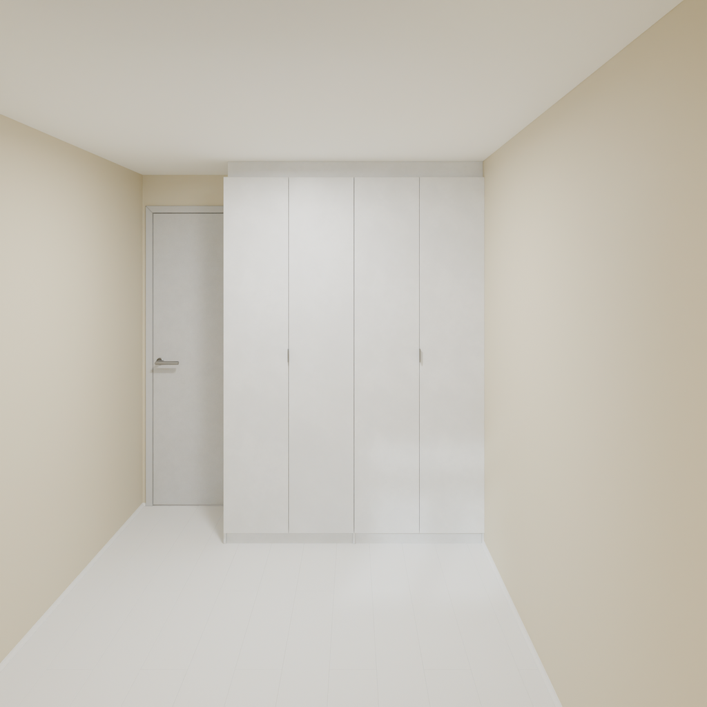 Armário Quarto 1,60m com 4 portas de giro - Branco Tx com puxador slim 