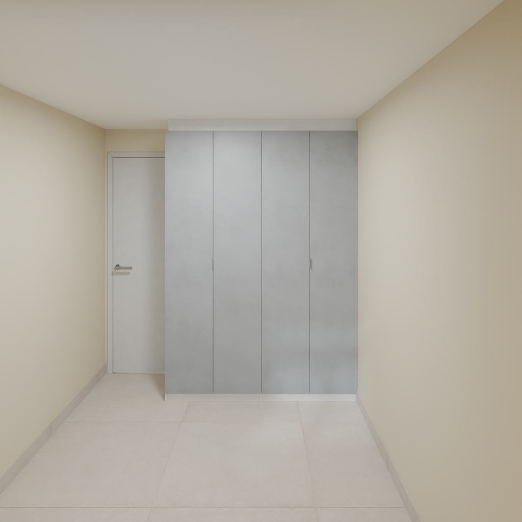 Armário Quarto 1,60m com 4 portas de giro - Branco Tx e Cinza com puxador slim 